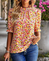 Elegant Mock Neck Ruffle Top – Women's Stylish Statement Blouse